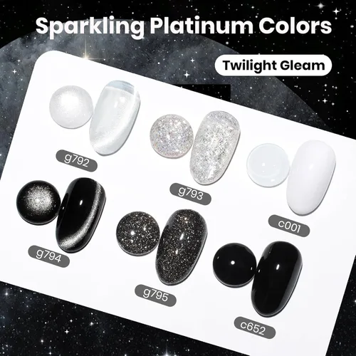 Vista 2 de Beetles - Juego de esmaltes de gel blanco y negro, 6 colores plateados, ojo de gato, purpurina brillante con imán, arte de uñas UV LED, hogar, salón