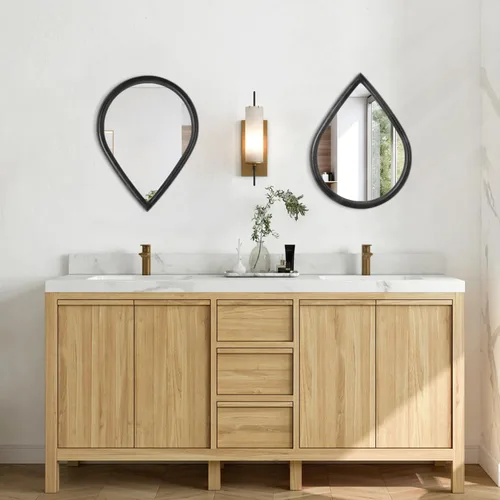 Vista 6 de Espejo de lágrima con marco de madera, espejos negros para colgar en la pared, pequeños espejos decorativos ovalados, espejo único ovalado