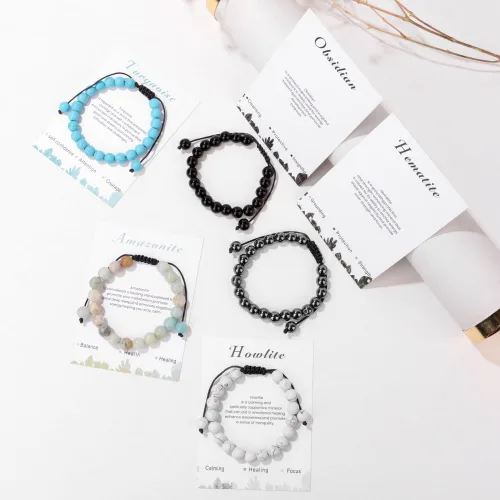 Vista 22 de Pulsera de cristal curativo para mujer de 0.315 in, pulsera de cuentas de cristal natural ajustable hecha a mano, joyería curativa, regalo