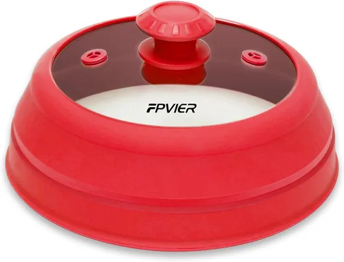 Vista 14 de FPVIER Cubierta plegable para salpicaduras de microondas - Tapa ventilada de silicona y vidrio con mango de fácil agarre, se ajusta a platos