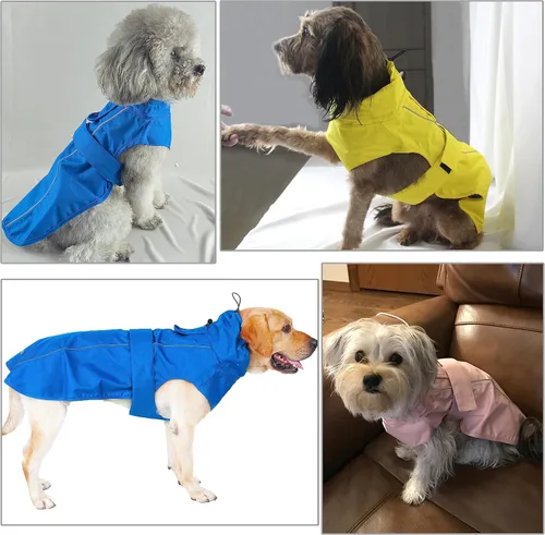 Vista 7 de Chubasquero ajustable impermeable para perros, chaqueta de lluvia ligera para mascotas para cachorros con tira reflectante para perros pequeños
