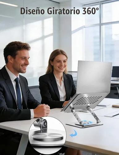Vista 2 de Soporte ajustable para computadora con base giratoria de 360°, elevador ergonómico plegable para computadora portátil para escritorio compatible