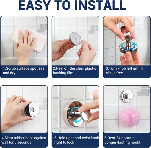 Vista 3 de Ganchos de Ventosa para Ducha, Ganchos de Toalla Sin Taladrar para Pared de Baño, Cocina, Vidrio, Espejo, Azulejos - Ideales para Colgar Toallas