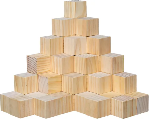 Vista 9 de Ninekong - Paquete de 30 bloques de madera sin terminar, cubos de pino