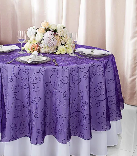 Vista 7 de Manteles de organza bordados redondos de 90 pulgadas, manteles de organza para bodas, fiestas, banquetes, eventos, color verde manzana