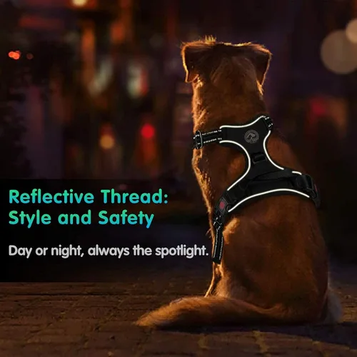 Vista 3 de Arnés para perro, arnés sin tirones para mascotas con 2 clips para correa, chaleco acolchado suave ajustable para perro, chaleco Oxford reflectante