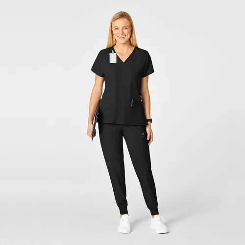 Vista 5 de Uniformes Médicos Wink para Mujer, W123, Blusas Estilizadas con Cuello en V y 5 Bolsillos Negro
