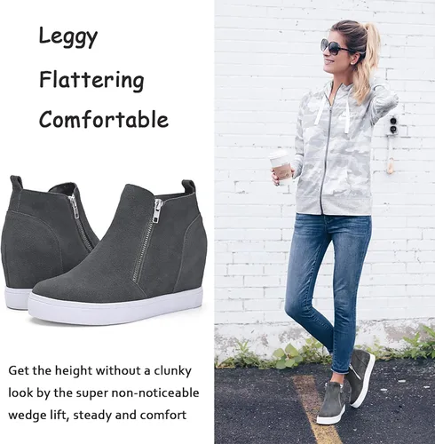 Vista 3 de Athlefit - Zapatos deportivos de cuña de plataforma para mujer, con tacón oculto, botines de cuña oculta