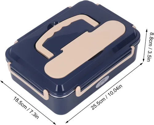 Vista 2 de Fiambrera eléctrica, 40W-80W de acero inoxidable de 1.5 L de frescura calentada, compartimento portátil con asa portátil, 2 rejillas con cuchara