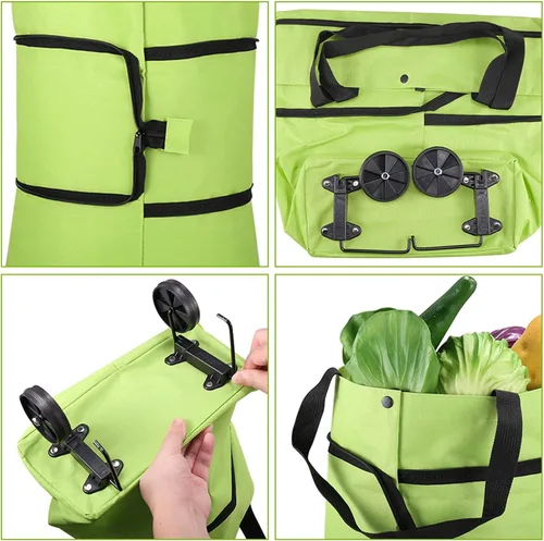 Vista 7 de Carrito de compras plegable 2 en 1 2023, bolsa de compras plegable portátil con ruedas, bolsa de compras ligera impermeable con ruedas, bolsa