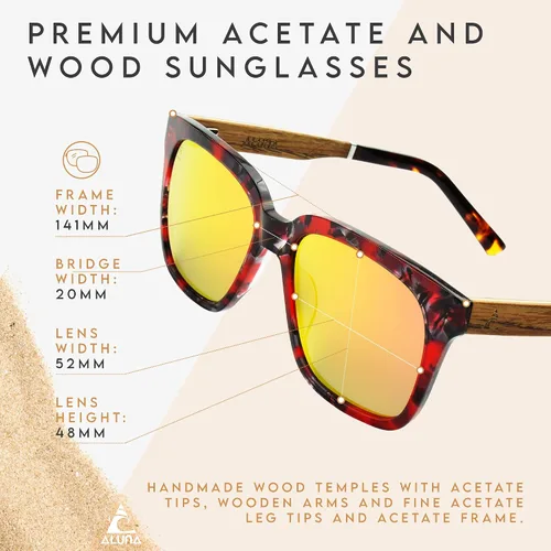 Vista 2 de Aluna - Gafas de sol de madera con marcos de policarbonato, gafas de sol polarizadas Hd
