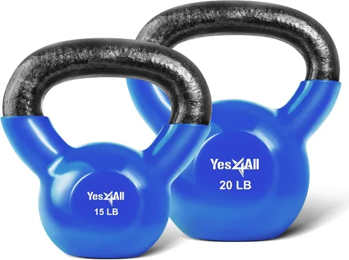 Vista 19 de Yes4All - Juego de pesas rusas recubiertas de vinilo, set combinado para entrenamiento corporal completo, fuerza de agarre, flexiones y ejercicios