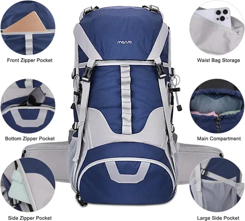 Vista 8 de MOSISO Mochila de senderismo 50L, mochila de camping impermeable