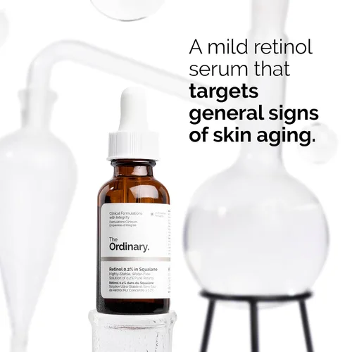 Vista 2 de The Ordinary Retinol 0.2% en escualano, suero de retinol suave para la cara que es antienvejecimiento y suaviza la piel, 1 onza líquida