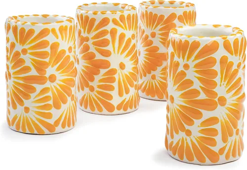 Vista 30 de Juego de 4 vasos de chupito Talavera auténticos mexicanos para tequila - Pintados a mano - 2 Oz (Corazón Azul)