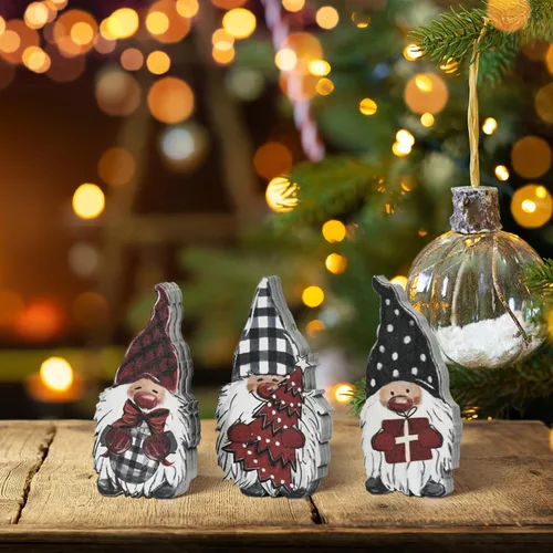 Vista 5 de Smile - 3 carteles de Navidad con bloques de madera, gnomos, regalos de gnomos, bandeja escalonada, para estante de mesa del hogar.