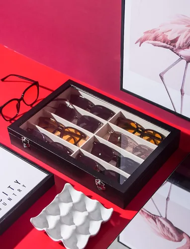 Vista 3 de Ausalivan 8 Slot Glasses Organizer Case,Sunglass Storage Box,Sunglasses Display Tray,5 Tier Eyeglass Holder Stand
