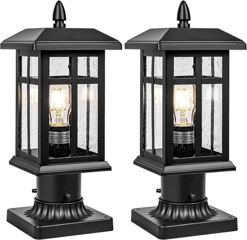 Vista 11 de Brilvibera Lámpara de Poste Exterior Negra de Anochecer a Amanecer, Lámpara de Poste con Montaje en Pilar, Farol de Poste Exterior Impermeable