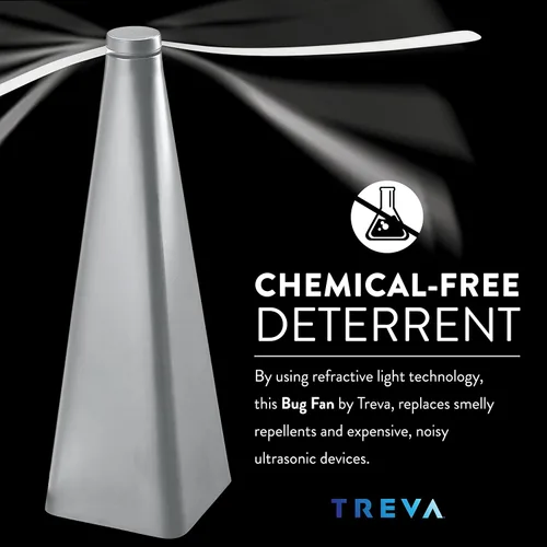 Vista 4 de Treva Ventilador de insectos, disuasorio de moscas con cuchillas holográficas para limpiar insectos, mosquitos y moscas, ventilador de mosca Plateado