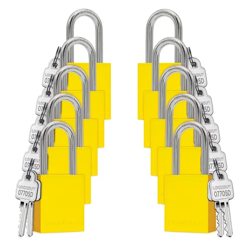 Vista 14 de TRADESAFE Juego de cerraduras de bloqueo y etiquetado – 10 cerraduras de aluminio azul, candados de bloqueo con llave igual, 2 llaves por candado