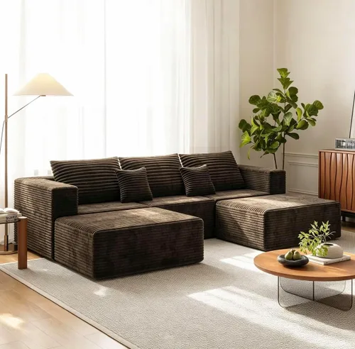 Vista 24 de Sofá modular de pana de 106 pulgadas, sofá en forma de L deshuesado con asiento profundo, sofá de espuma de nube con diván de gran tamaño, sofá Negro