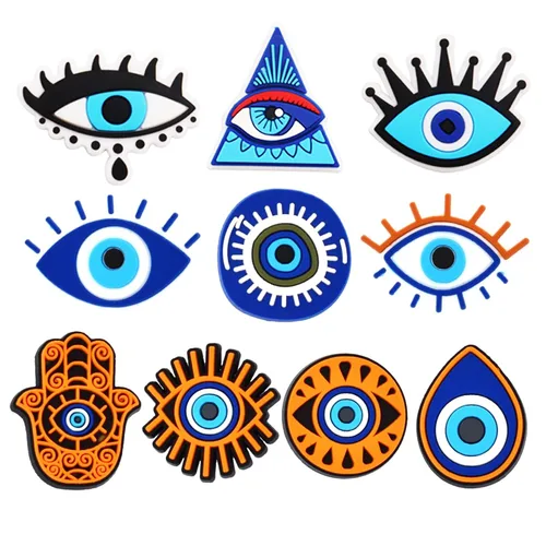 Vista 4 de Juego de 32 dijes de cocodrilo de ojo malvado de corazón con ojos, dijes de cocodrilo de dibujos animados, accesorios de cocodrilo, dijes