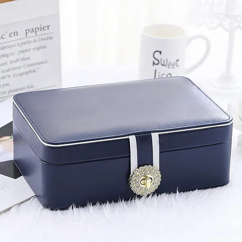 Vista 2 de Organizador de joyeros estuche grande de dos capas para almacenamiento de joyas joyero de piel sintética para mujeres y niñas para almacenar anillos