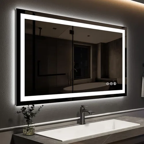 Vista 10 de ROOMTEC Espejo de baño LED de 36 x 24 pulgadas con parte delantera y retroiluminada, antiniebla, 3 colores y luz regulable (horizontal/vertical)