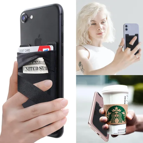 Vista 3 de Hoblaze Cartera para teléfono con correa para el dedo, soporte elástico para tarjetas de crédito para la parte posterior del teléfono, tarjetero