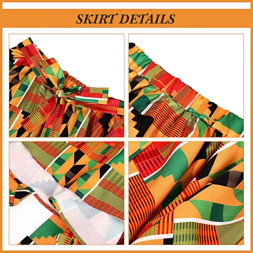 Vista 5 de 3Pcs Women African Dashiki Skirt Traditional Costume African Bohemian Head Wrap Scarf Drop Dangle Earring