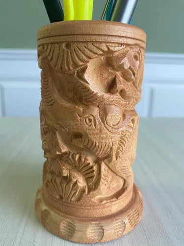 Vista 2 de Tamaño tallado de madera sólida hecha a mano antiguo del tenedor de la pluma 4" X 2" pulgadas