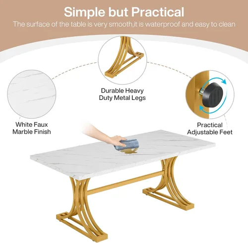 Vista 5 de Tribesigns Mesa de comedor rectangular de 63 pulgadas para 4 a 6, mesas de cocina modernas con elegantes patas de caballete de metal, mesas grandes
