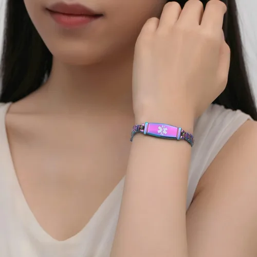 Vista 39 de LinnaLove Lady Medical Alert - Pulseras médicas de acero inoxidable para mujer, 7.5 pulgadas