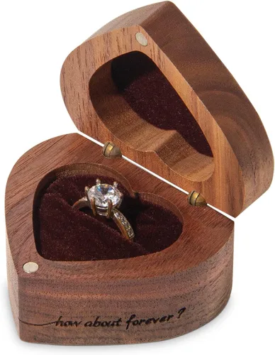 Vista 3 de Caja de anillos de compromiso pequeña de madera en forma de corazón para propuesta, boda, ceremonia, regalo de cumpleaños