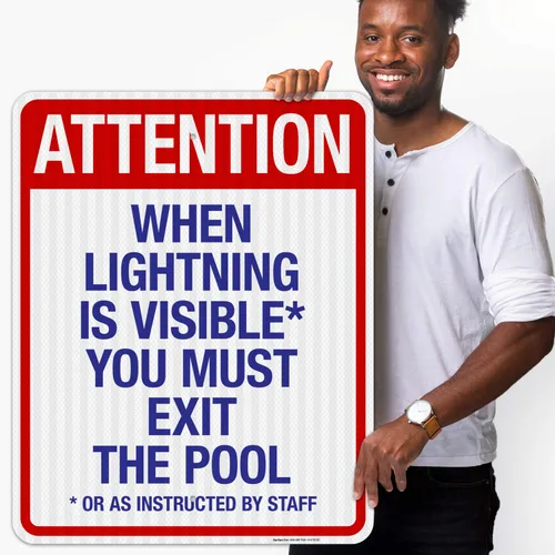 Vista 28 de Letrero con texto en inglés "Attention When Lightning is Visible You Must Exit The Pool - Letrero de piscina, 10 x 14 pulgadas, libre de óxido