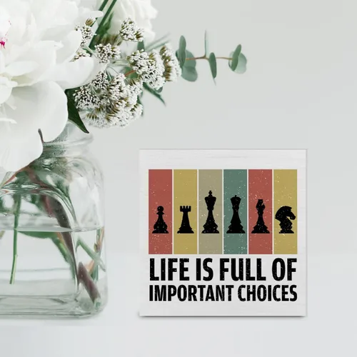 Vista 5 de Life is Full of Important Choices - Cartel de madera de ajedrez para decoración de escritorio, caja de madera de ajedrez, letrero de bloque rústico