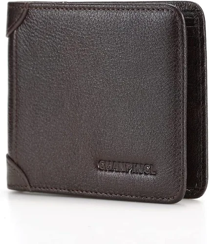 Vista 52 de Billetera de piel triple con bloqueo RFID para hombre con 2 ventanas de identificación, 2 compartimentos para efectivo, 6-8 ranuras para tarjetas