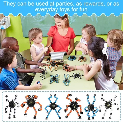 Vista 4 de Jerify Paquete de 40 divertidos juguetes sensoriales para la ansiedad con cadena transformable, robot de dedo de juguete de bricolaje, spinners