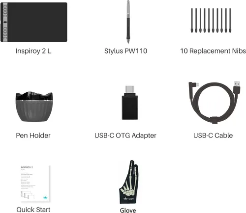 Vista 7 de HUION Inspiroy - 2 tabletas de dibujo grandes con rueda de desplazamiento, 3 juegos de 8 teclas personalizadas, bolígrafo sin batería para arte