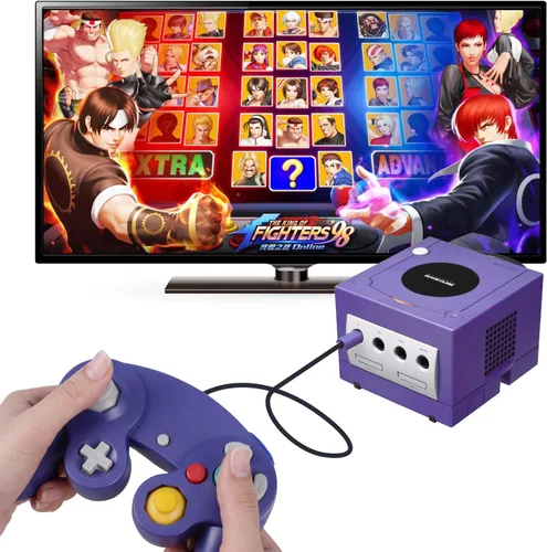 Vista 4 de ONE250 Paquete de 2 controladores con cable Classic Shock Joypad, compatibles con Wii NGC Gamecube Game Cube (morado y naranja)