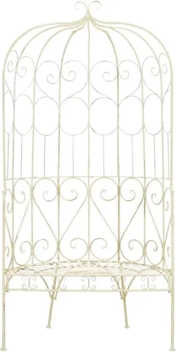 Vista 5 de vidaXL Banco de jardín con incrustaciones decorativas medianas de hierro forjado blanco antiguo