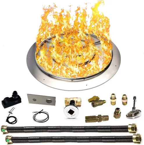 Vista 26 de Kit de sartén y anillo de acero inoxidable para quemador de hoguera, con encendido por chispa para fogatas de propano líquido, sartén de 18