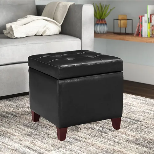 Vista 2 de Homebeez Taburete otomano de almacenamiento de piel sintética con tapa abatible (negro)