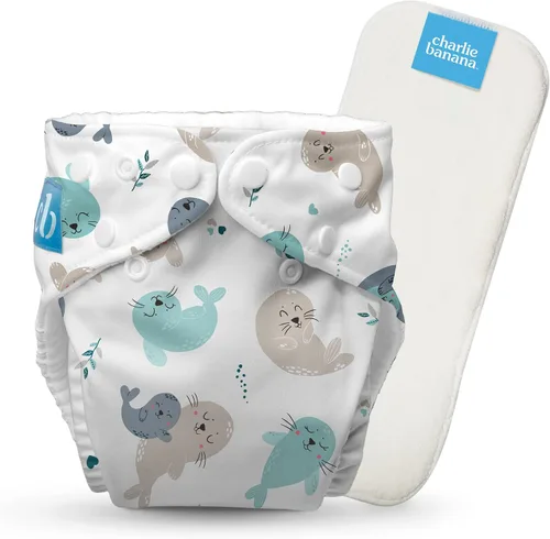 Vista 36 de Charlie Banana Pañales de tela, reutilizables, lavables, ajustables, talla única, para bebés y niños pequeños, con inserto absorbente, aviador
