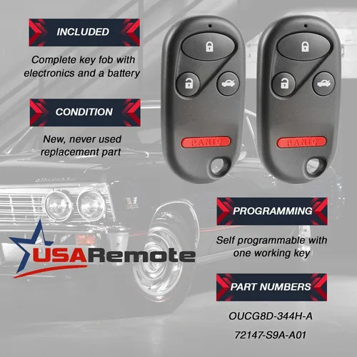 Vista 3 de Llavero compatible con Honda CR-V 2002 2003 2004 control remoto de entrada sin llave (OUCG8D-344H-A), juego de 2