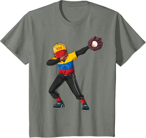 Vista 81 de Baseball Dabbing Venezuela Player Catcher Pitcher Hombres Niños Camiseta, Negro