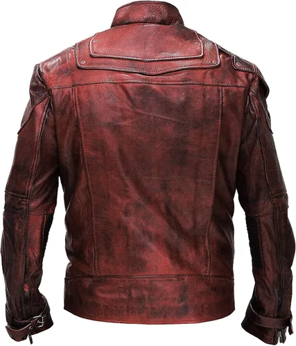 Vista 4 de Mens Distressed Maroon Star Superhero Protector King Faux Leather Galaxy Adult Costume Jacket