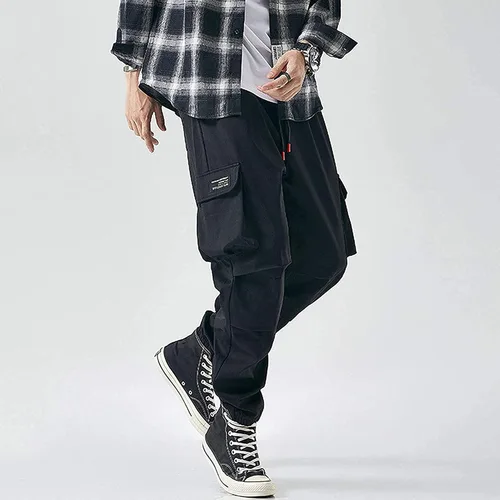 Vista 7 de XYXIONGMAO Pantalones deportivos tácticos de hip hop para hombre, color negro, ropa de calle, pantalones de hip hop, overoles verdes, pantalones