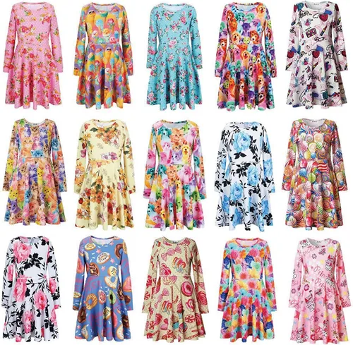 Vista 5 de Jxstar Vestidos de manga larga para niñas, ropa de otoño e invierno, vestido con vuelo