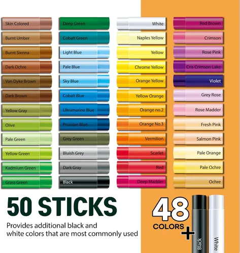 Vista 3 de HA SHI - Pasteles al óleo para artistas, 48 colores + 2 50 oil pastel sticks (48 colors + extra black & white). Creamy, blendable color that mixes